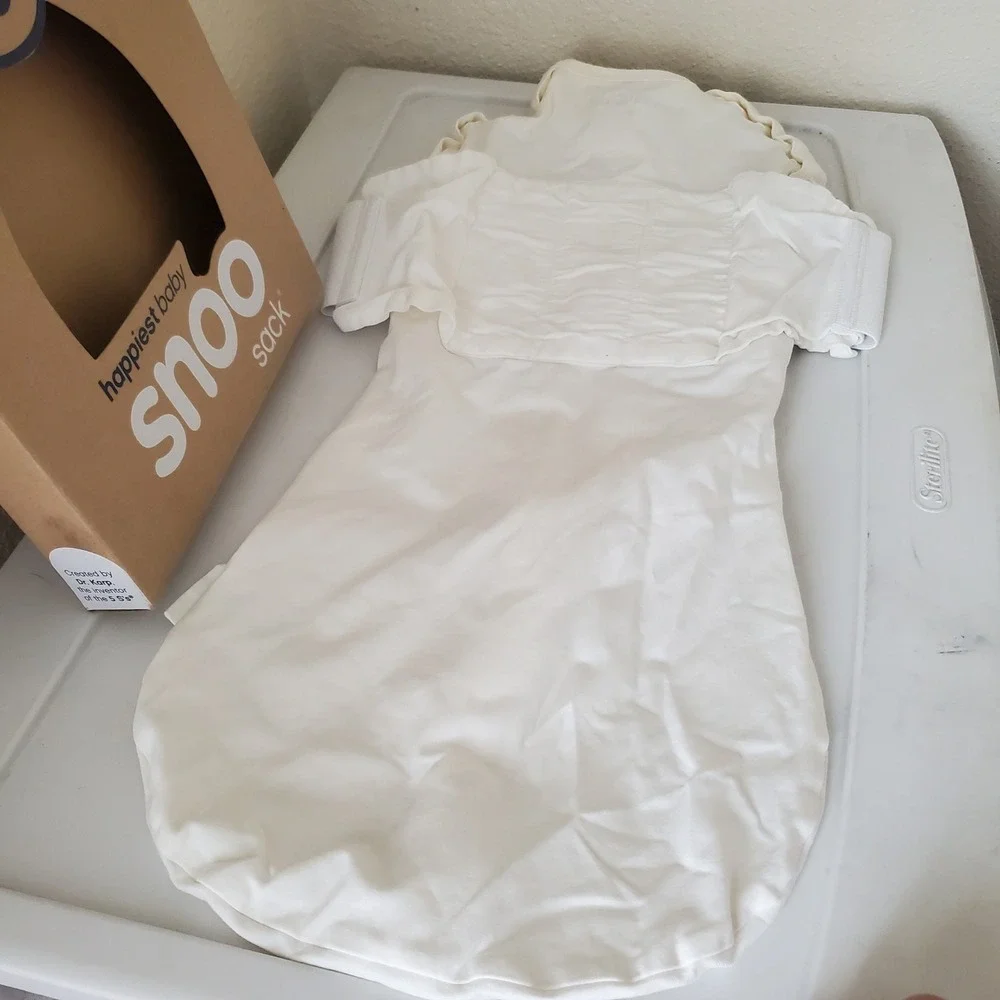 Happiest Baby SNOO Sack Organic Cotton Swaddle Ivory White Size Medium M 12-18lb